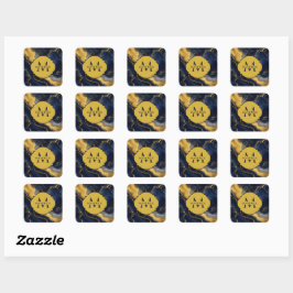 Monogramnamn på NavyGold Abstrakt Marmor FluidArt Fyrkantigt Klistermärke