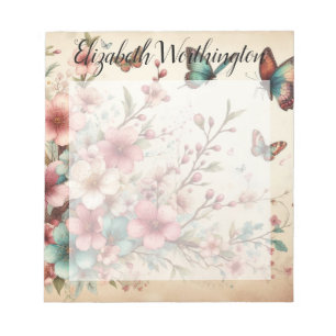 Monogramnamn på vintage vattenfärgblommor anteckningsblock