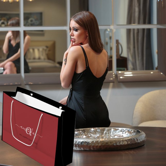 Monogramnamn Röda Bönor Bröllop Sweet16th Bröllop  (Monogram Name Red Bean Bridal Sweet16th Wedding Large Gift Bag)