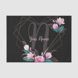 Monogramnamn Rosa Blommig Geometrisk Ram Svart