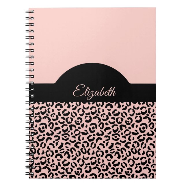 Monogramnamn Rosa Svart Leopard Gepardtryck  Anteckningsbok (Framsidan)