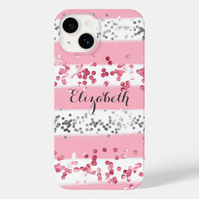 Monogramnamn Rosa Vitt Grått Glitter Trendigt (Baksida)