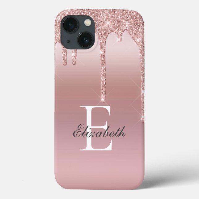 Monogramnamn Roséguld Dropp Glitter Rosa  (Baksida)
