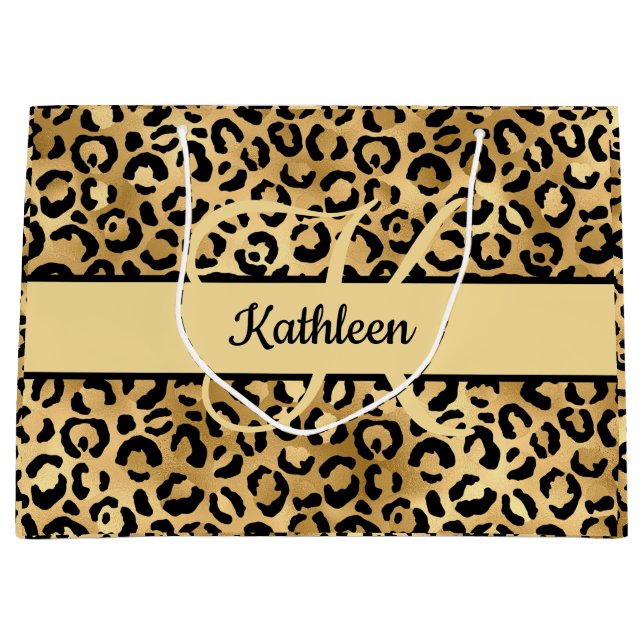 Monogramnamn Svart Guld Leopardtryck Gepard  (Framsidan)