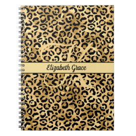 Monogramnamn Svart Guld Leopardtryck Gepard Anteckningsbok