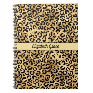 Monogramnamn Svart Guld Leopardtryck Gepard Anteckningsbok