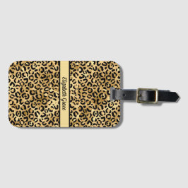 Monogramnamn Svart Guld Leopardtryck Gepard Bagagebricka