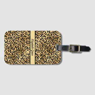 Monogramnamn Svart Guld Leopardtryck Gepard Bagagebricka