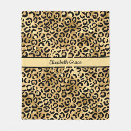 Monogramnamn Svart Guld Leopardtryck Gepard Fleecefilt