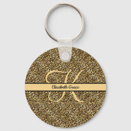 Monogramnamn Svart Guld Leopardtryck Gepard Nyckelring