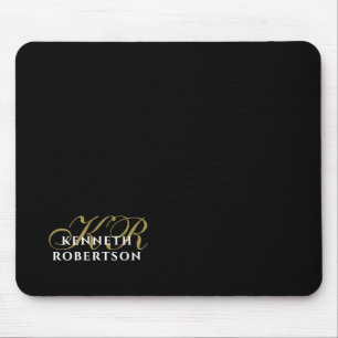 Monogramnamn Svart Guld Vitt Minimalistisk Elegant Musmatta