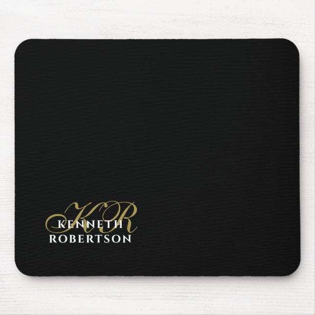 Monogramnamn Svart Guld Vitt Minimalistisk Elegant Musmatta (Framsidan)