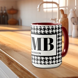 Monogramnamn Svart & Vitt Houndstooth 15oz Combo Mugg
