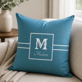 Monogramnamn Teal och Vit Kuddslang Kudde