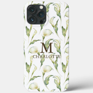 Monogramnamn Vattenfärg Blommig Elegant Vit Lilja