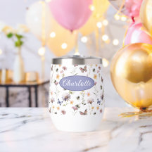 Monogramnamn Vilda Blommor Lila Akvarell