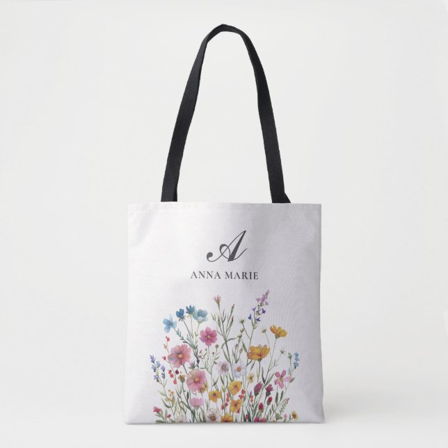 Monogramnamn Vildblomma Boho Chic Tygkasse (Framsida)