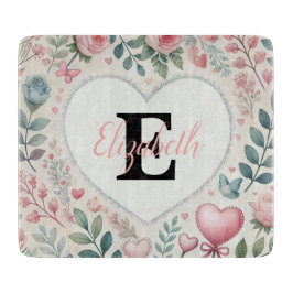 Monogramnamn Vintage hjärtan blommande akvarell