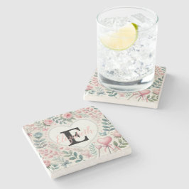 Monogramnamn Vintage hjärtan blomster vattenfärg Stenunderlägg