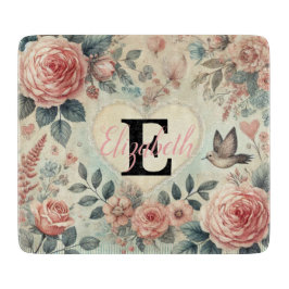 Monogramnamn vintage romantiska hjärtan rosa blomm