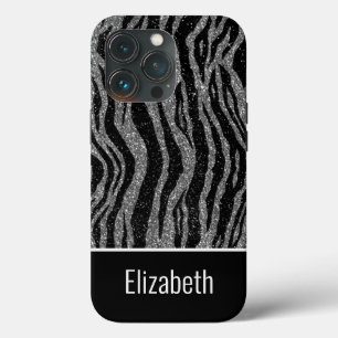 Monogramnamn Zebra Print Black Silver Gray