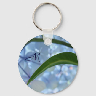 Monogramnyckelringar Blå Blommiga Hortensia Blomma Nyckelring