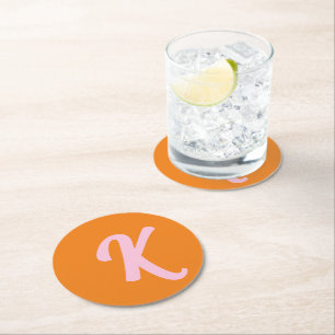 Monogramorange och rosa underlägg papper rund