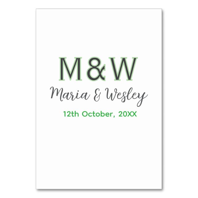 Monogrampar grå grön modern romantisk datum si bordsnummer (Framsidan)