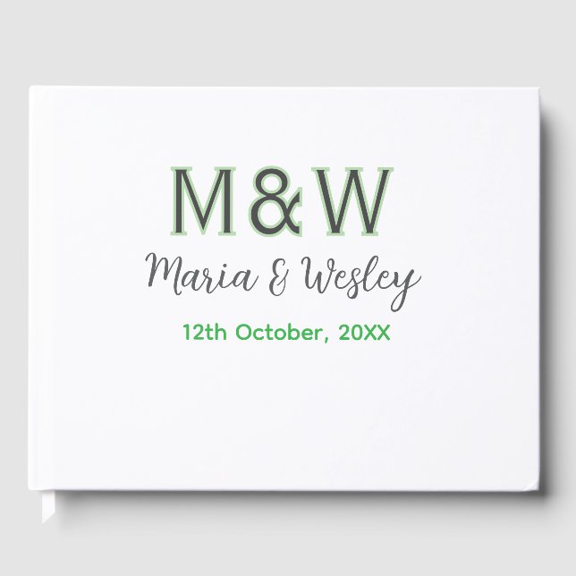 Monogrampar grå grön modern romantisk datum si gästböcker (Framsida)