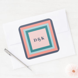 Monogrampresentetiketter, Initialer, Strandig färg Fyrkantigt Klistermärke