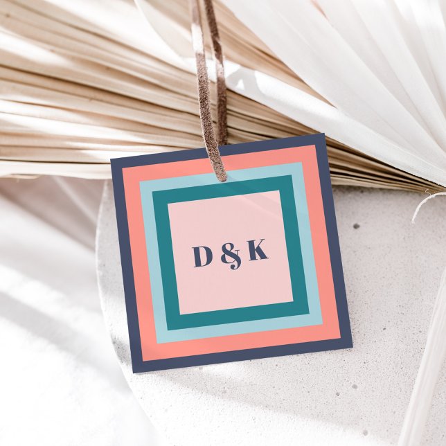 Monogrampresentkort med initialer i strandfärger gåvor etiketter (Skapare uppladdad)