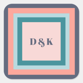 Monogrampresenttaggar, Initialer, Strandig färgpal Fyrkantigt Klistermärke