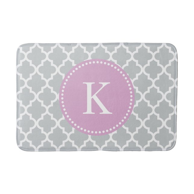 MonogramQuatrefoil för lila grå färg beställnings- Badrumsmatta (Framsidan)