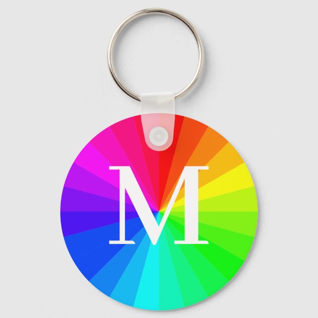 Monogramregnbåge HBTQ-stolthetspresent Nyckelring (Framsida)