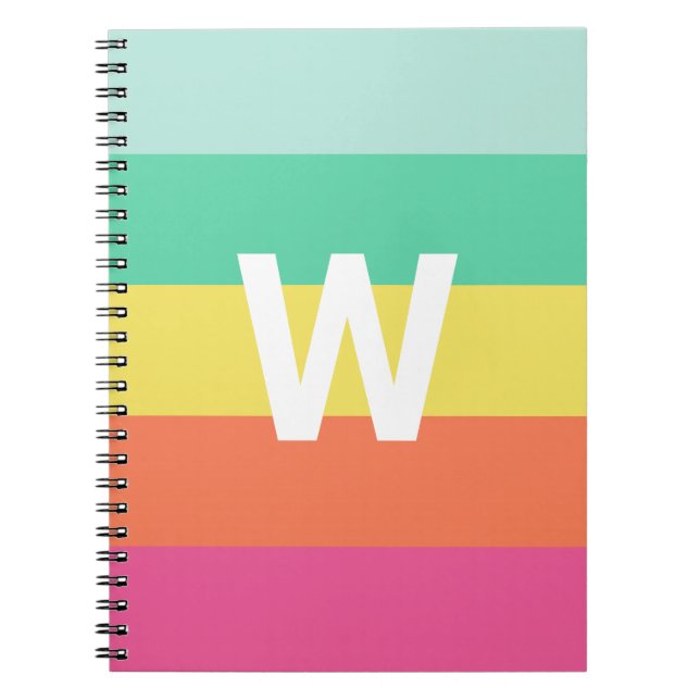 Monogramregnbåge Sherbet Färgblock Anpassad Anteckningsbok (Framsidan)