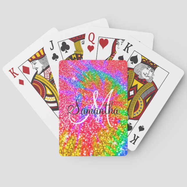 Monogramregnbåge Tie Dye Falskt glitter Casinokort (Baksidan)