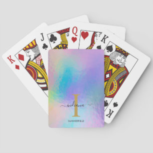 Monogramregnbågs-holografiskt Guld Initial Namn Casinokort