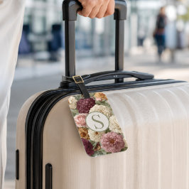 Monogramresväskemärke i lila grön blom bagagebricka