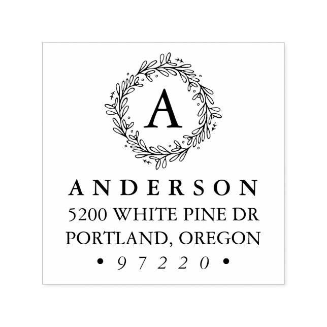 MonogramReturadress för botaniskt andedräkt Självfärgande Stämpel (Design)