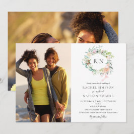 Monogramrosor Greenery Blommig 2 Foto Bröllop Inbjudningar