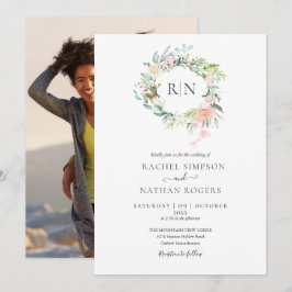 Monogramrosor Greenery Blommig Foto Bröllop Inbjudningar