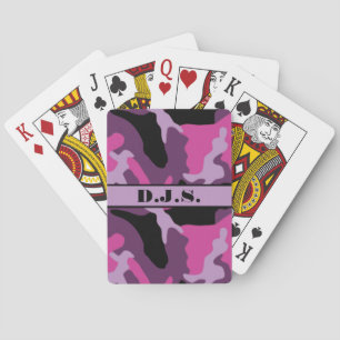 Monogramrosor, lilor, svart Camo som leker kort Casinokort