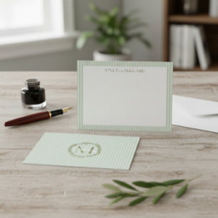 Monogramrutig Pastellgrön Brevkort Anteckningskort