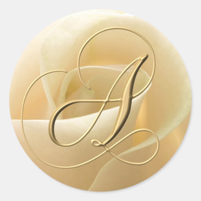 Monogramsbröllop - brev A Runt Klistermärke (Framsida)