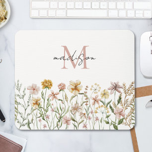 Monogramserad akvarell ängsblomma blommig musmatta