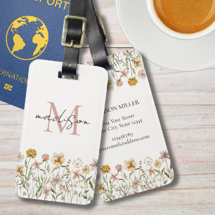 Monogramserad akvarell vildblommeäng floral bagagebricka