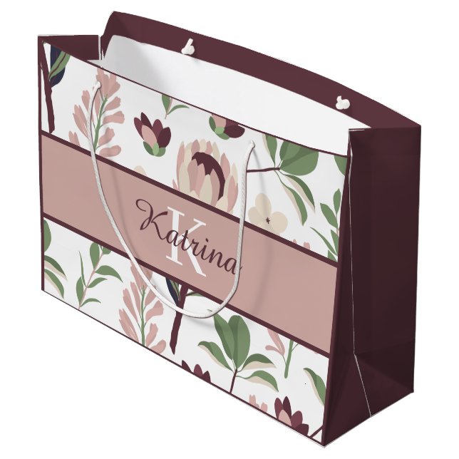 Monogramserad blommig presentväska (Baksidan Vinklad)