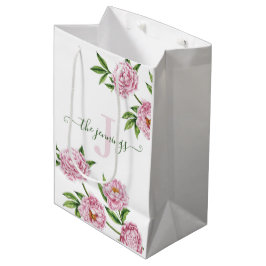 Monogramserad foto akvarell rosa peony presentpåse