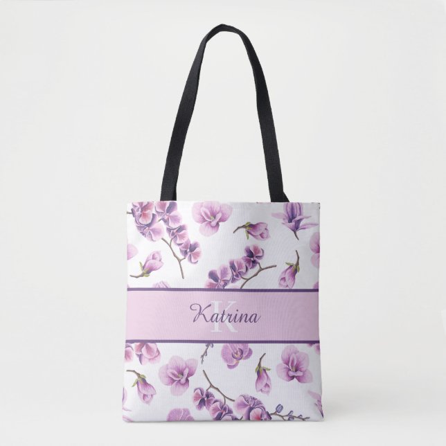 Monogramserad Orchid Totebag Tygkasse (Framsida)