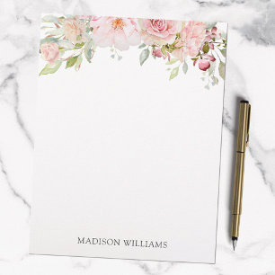 Monogramserad Rosa Akvarell Ros Blomma Elegant Brevhuvud